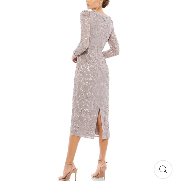 New Mac Duggal EMBELLISHED HIGH NECK PUFF SLEEVE FITTED DRESS Mauve 6 93595 - Picture 2 of 10